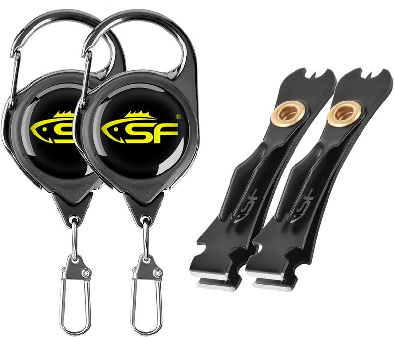 sf. 2Packs 3 in 1 Fly Fishing Nipper Knot Tying Tool Black Stainless Steel Fly Line Cutter Fishing Clippers with Zinger Retractor for Fly Fishing Tapered Leader Tippet Line - Image 1
